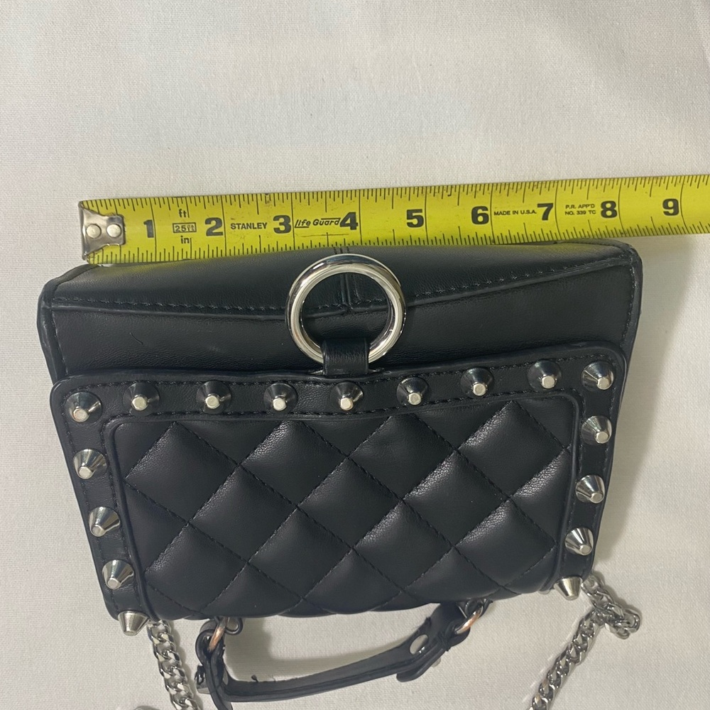 Zara Black Quilted Studded Crossbody Bag Chain Strap O Ring Mini Purse - Picture 4 of 10